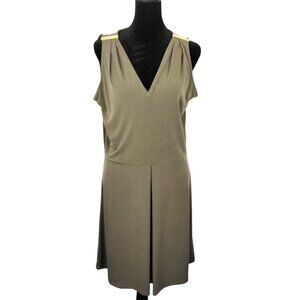 Michael Kors Womens Olive Sleeveless V-Neck Dress Gold Shoulder Accents Size 6